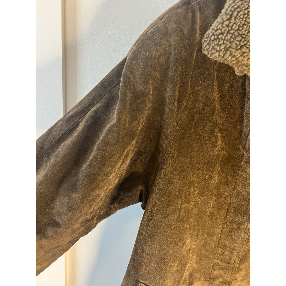 Vintage Foxrun Women M Genuine Wax Leather Suede Jacket Long Brown Faux Fur‎ - Picture 3 of 13